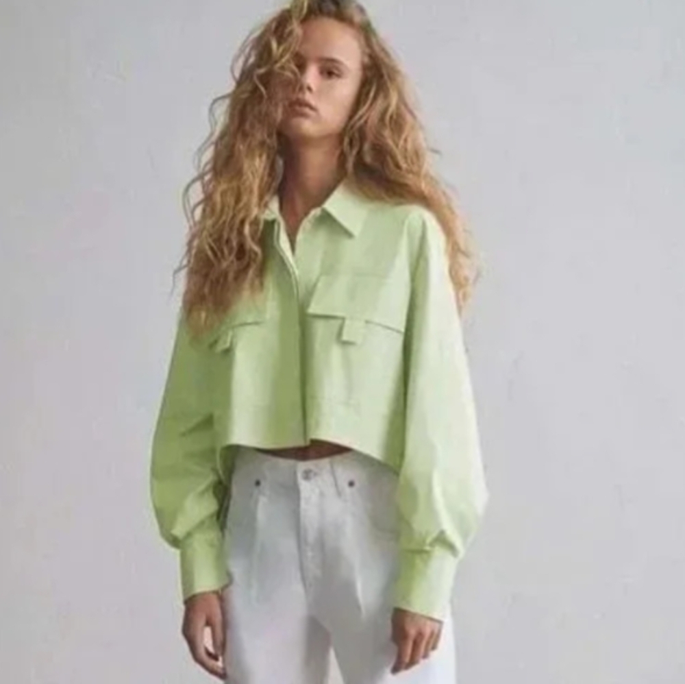 NWOT Zara Mint Green Oversized Utility Shirt